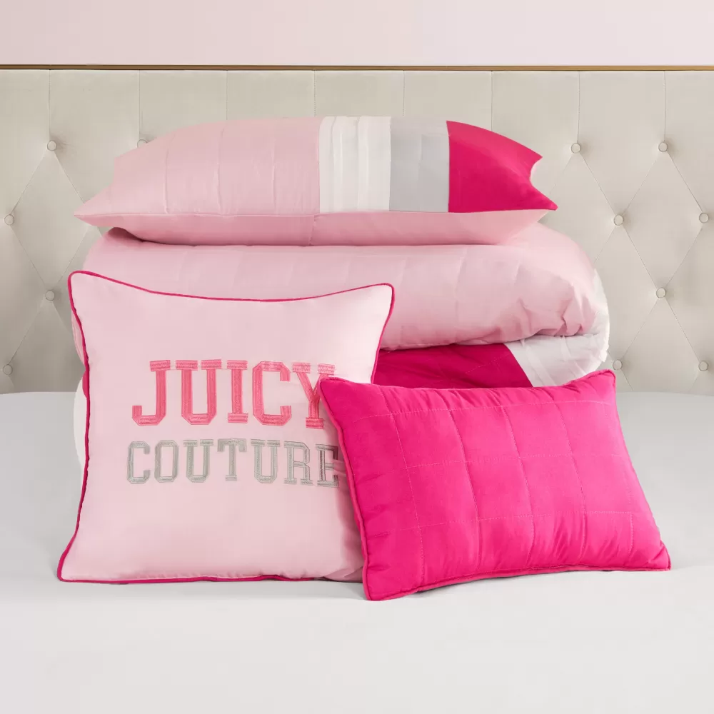 Comforter Sets-Juicy Couture Color Blocked Pieced Comforter Set Pink/White/Grey