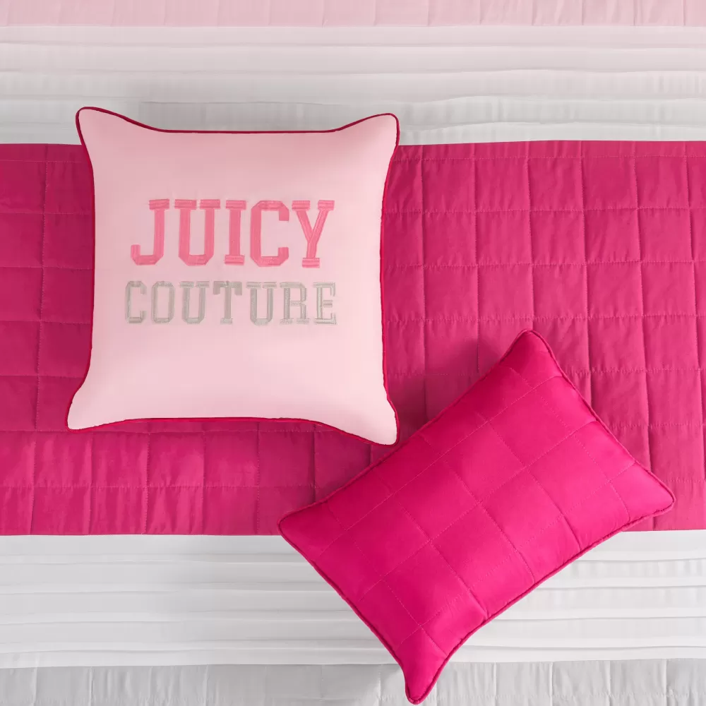 Comforter Sets-Juicy Couture Color Blocked Pieced Comforter Set Pink/White/Grey