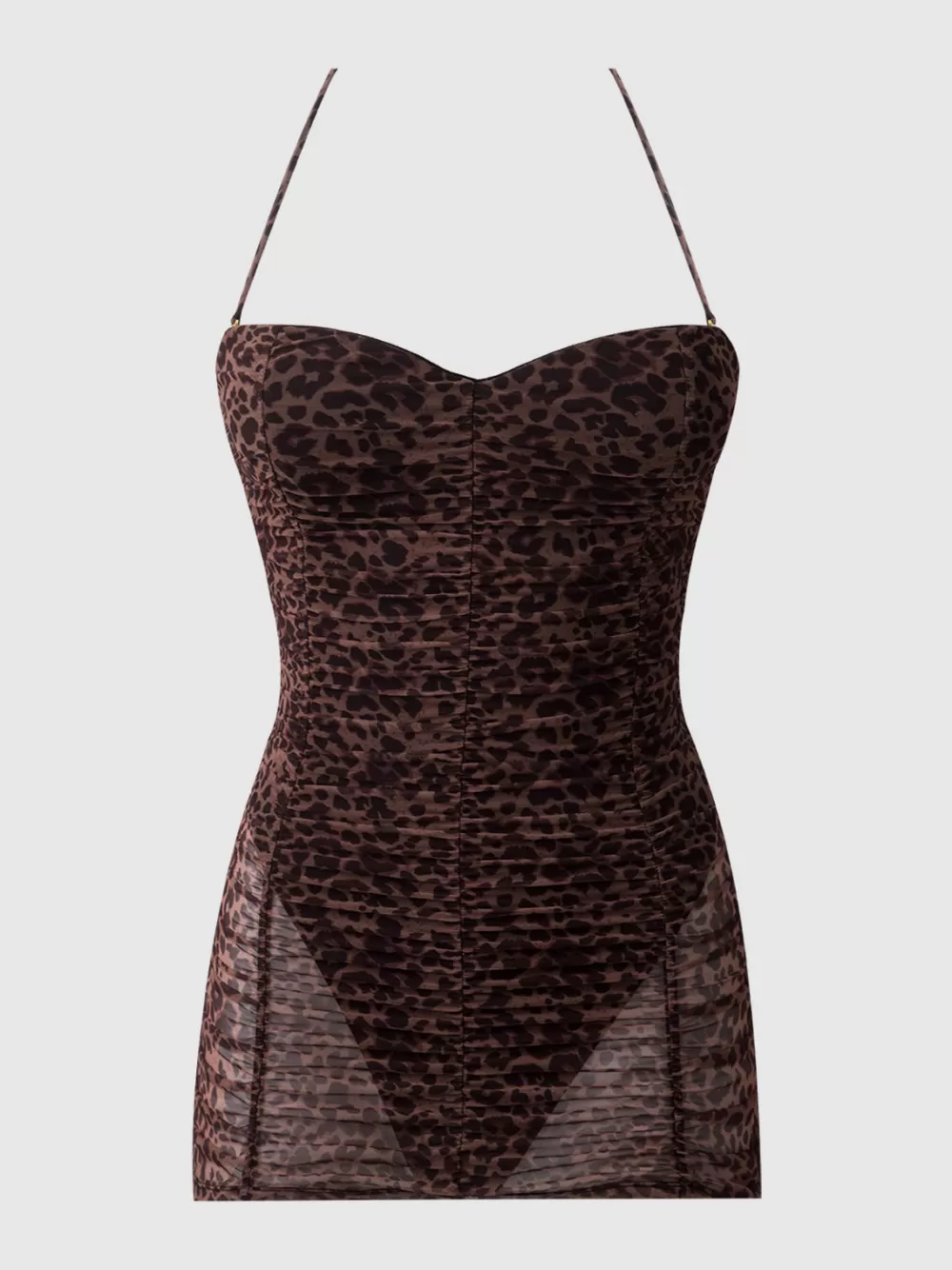 Swim One Pieces-Juicy Couture Frederick's Of Hollywood Alanza Mesh Ruched Strapless Swim One Piece Leopard