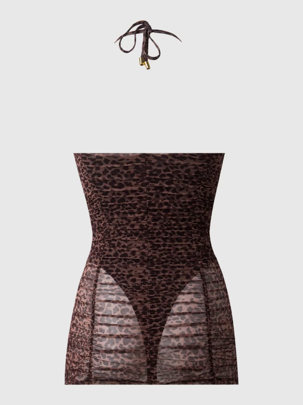 Swim One Pieces-Juicy Couture Frederick's Of Hollywood Alanza Mesh Ruched Strapless Swim One Piece Leopard