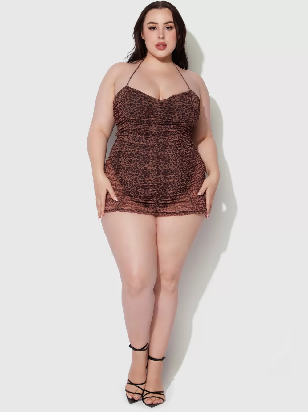 Swim One Pieces-Juicy Couture Frederick's Of Hollywood Alanza Mesh Ruched Strapless Swim One Piece Leopard