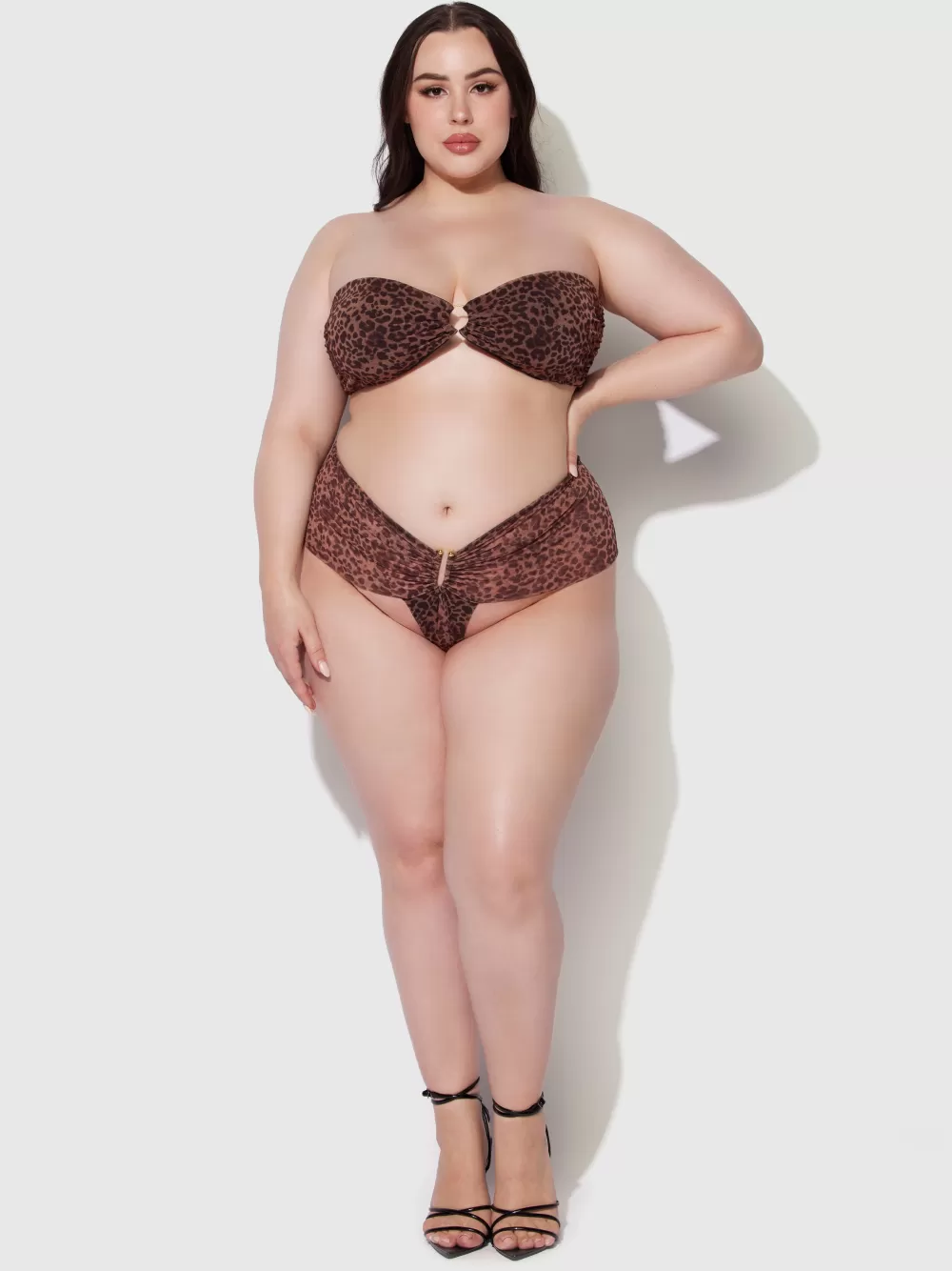 Swim Bottoms-Juicy Couture Frederick's Of Hollywood Alanza Mesh U Hook Thong Swim Bottom Leopard