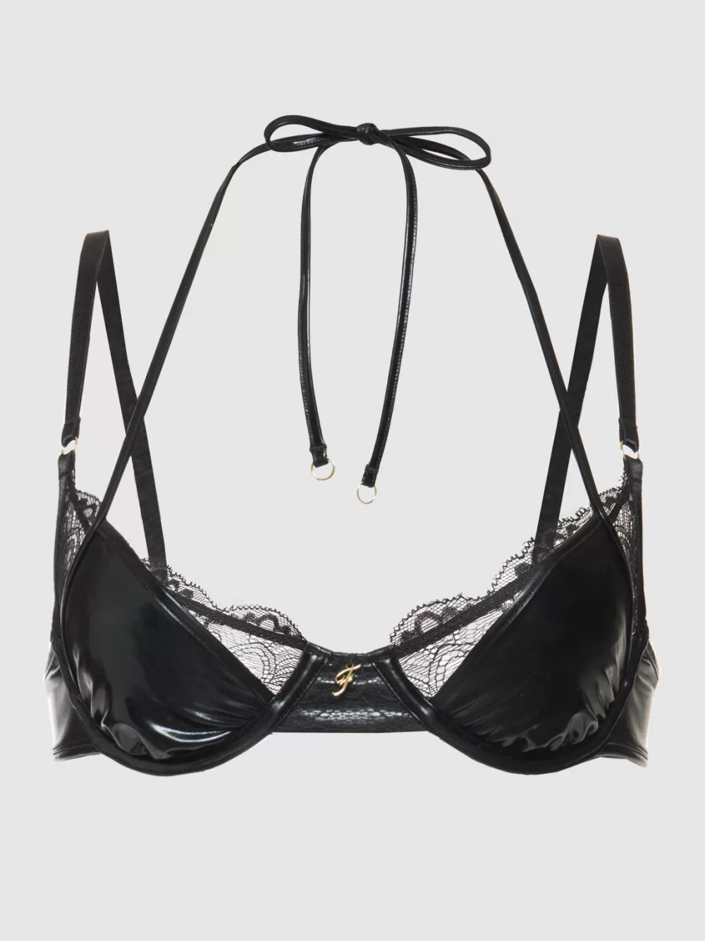 Swim Tops-Juicy Couture Frederick's Of Hollywood Onyx Leather u0026 Lace Underwire Swim Top Meteorite