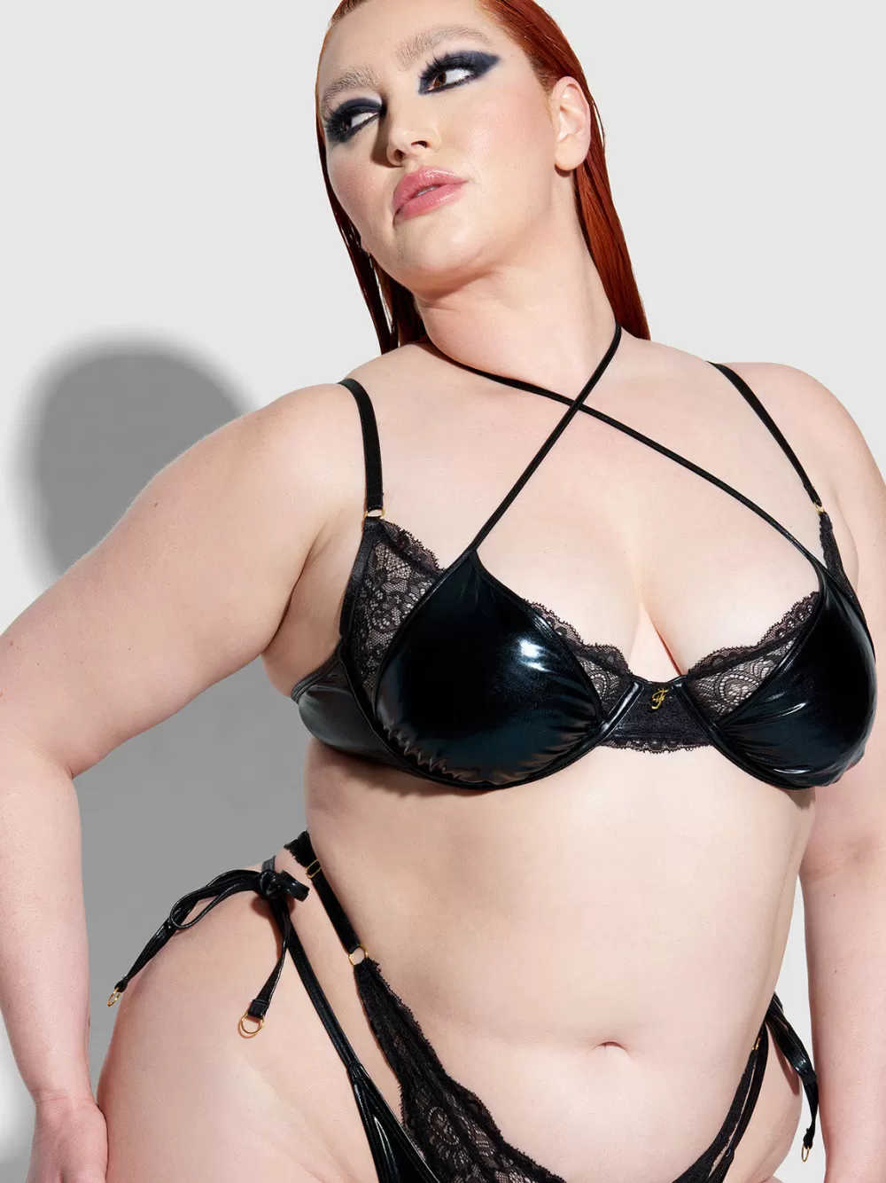 Swim Tops-Juicy Couture Frederick's Of Hollywood Onyx Leather u0026 Lace Underwire Swim Top Meteorite