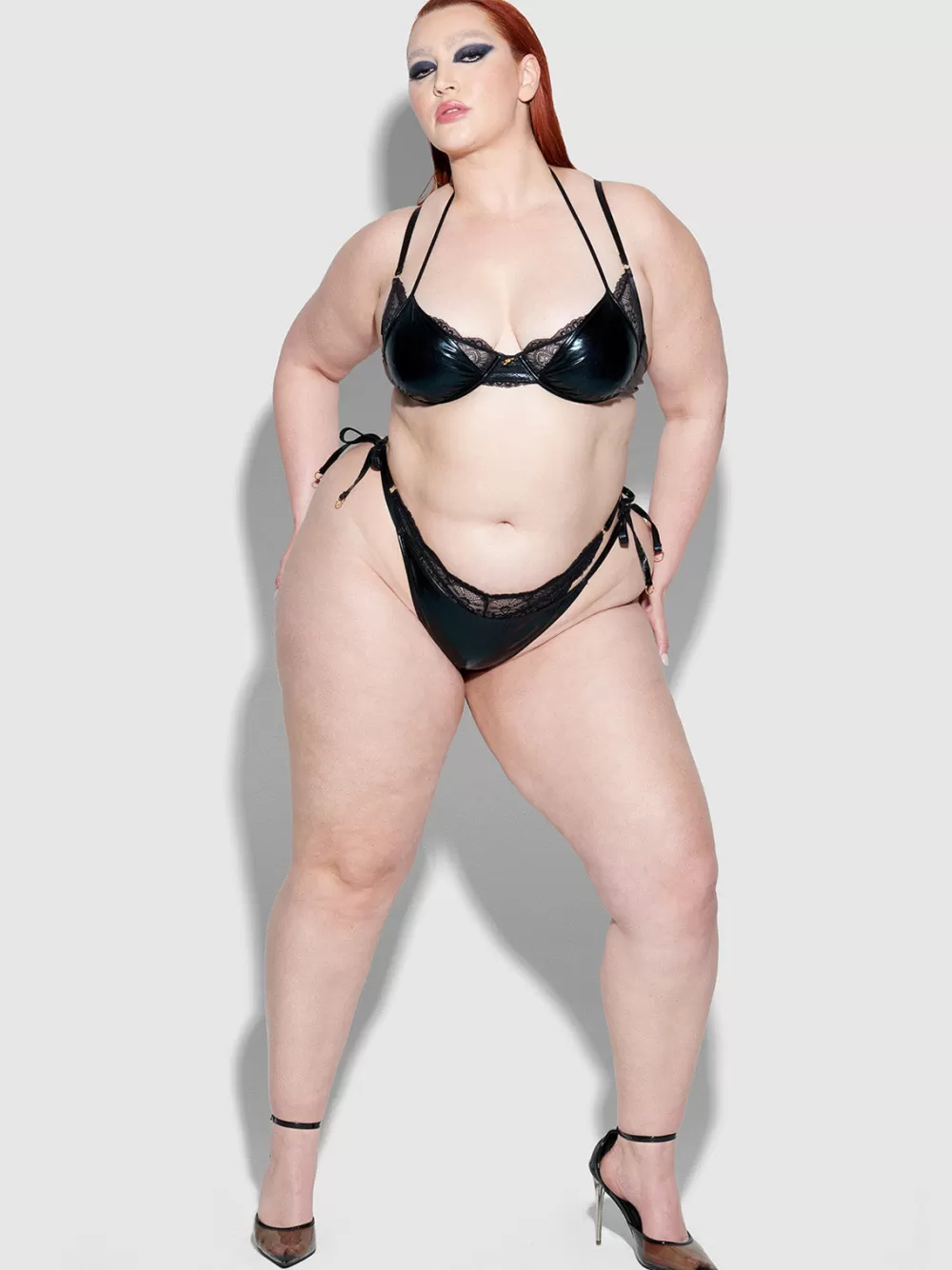 Swim Tops-Juicy Couture Frederick's Of Hollywood Onyx Leather u0026 Lace Underwire Swim Top Meteorite