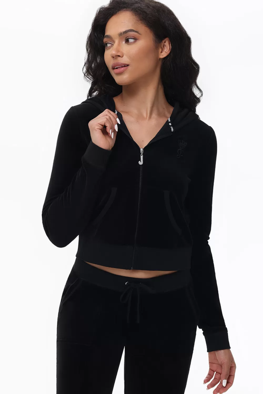 Track Tops | Track Tops-Juicy Couture Heritage Cotton Velour Hoodie Liquorice