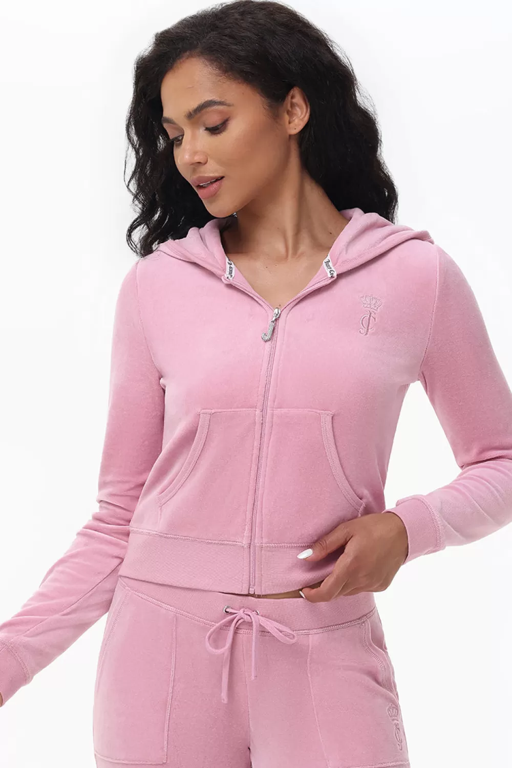 Track Tops | Track Tops-Juicy Couture Heritage Cotton Velour Hoodie Rose
