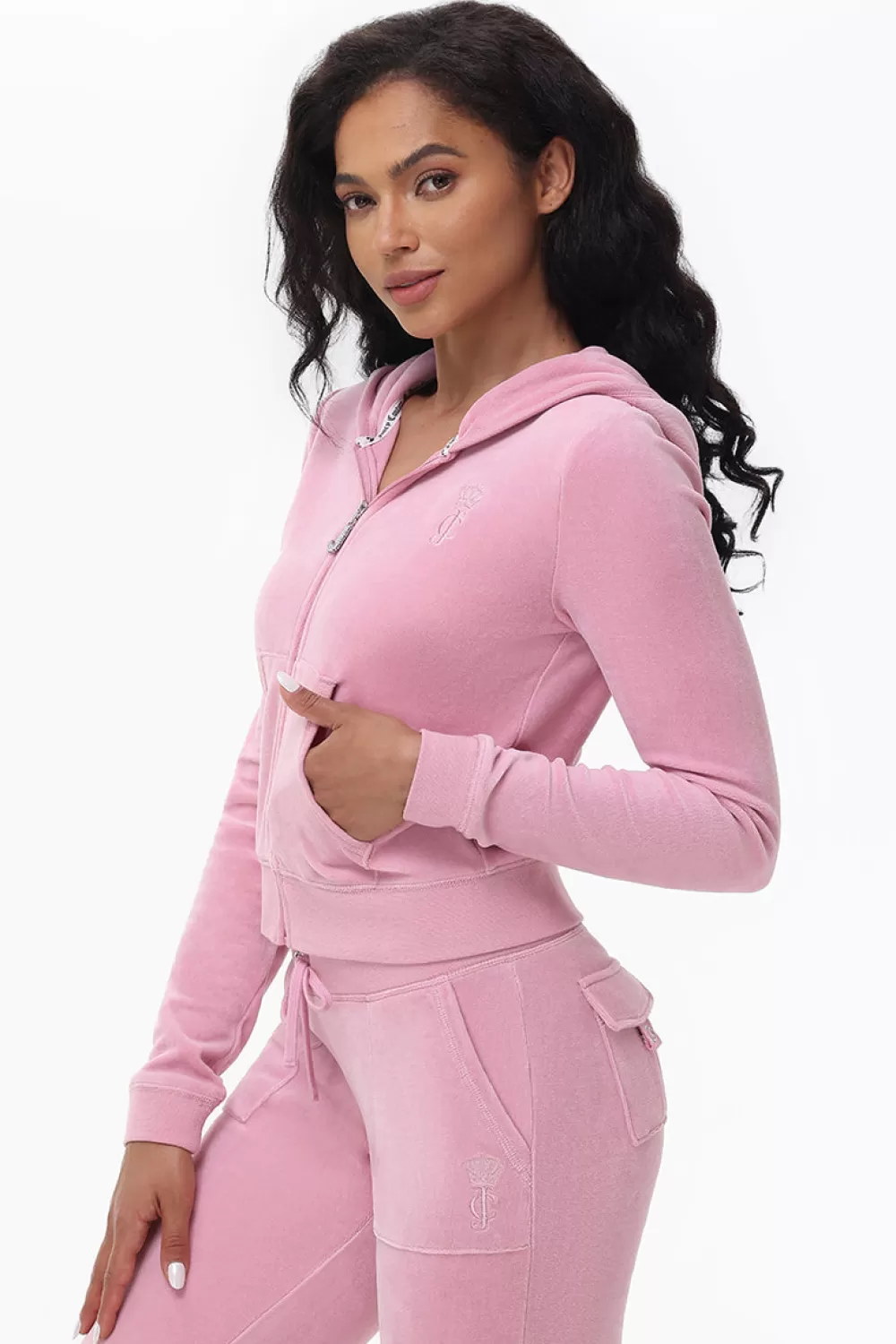 Track Tops | Track Tops-Juicy Couture Heritage Cotton Velour Hoodie Rose