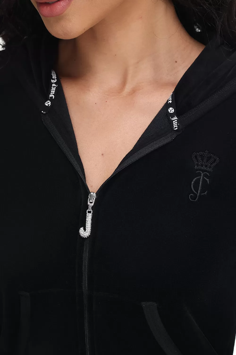 Track Tops | Track Tops-Juicy Couture Heritage Cotton Velour Hoodie Liquorice
