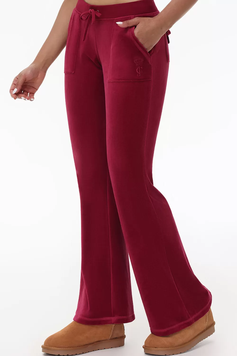 Track Bottoms | Track Pants-Juicy Couture Heritage Cotton Velour Track Pants DarkCrimson