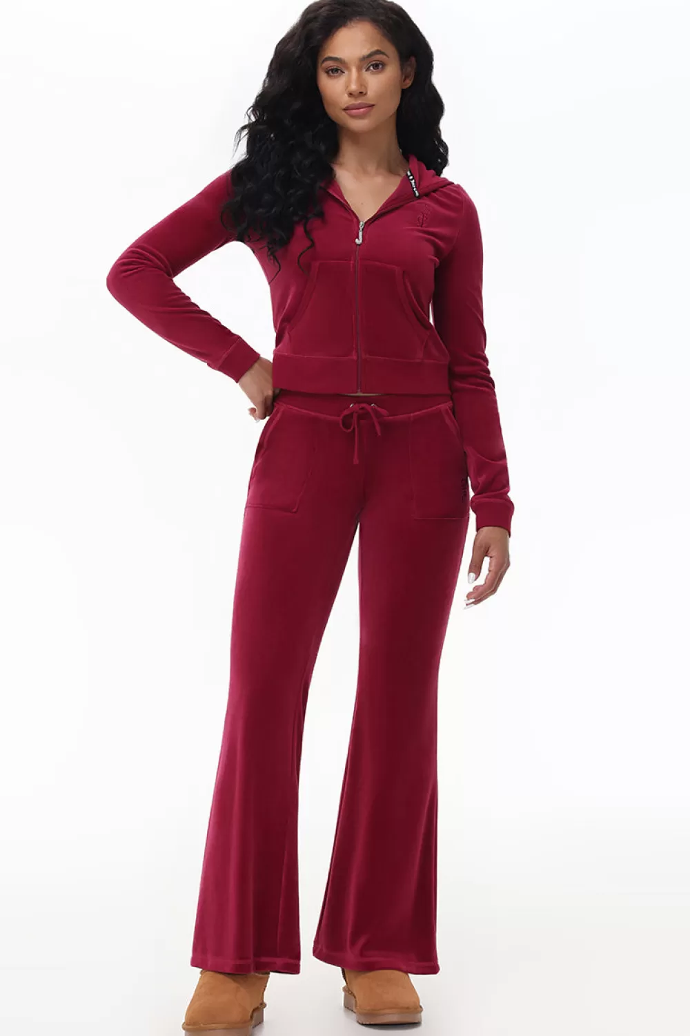 Track Bottoms | Track Pants-Juicy Couture Heritage Cotton Velour Track Pants DarkCrimson