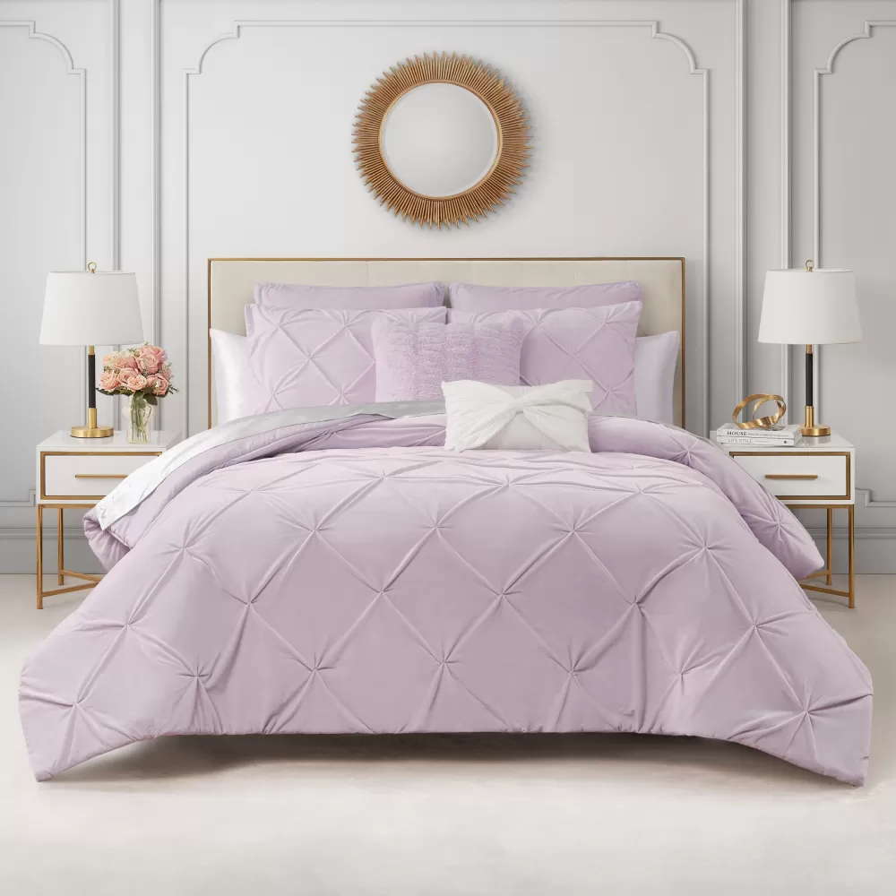 Comforter Sets-Juicy Couture Kiss Pleat Micromink Comforter Set With Decorative Pillows LavenderPurple
