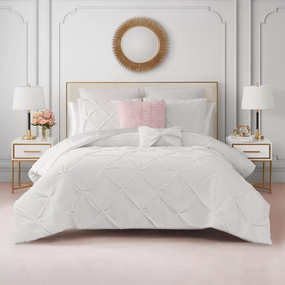 Comforter Sets-Juicy Couture Kiss Pleat Micromink Comforter Set With Decorative Pillows White