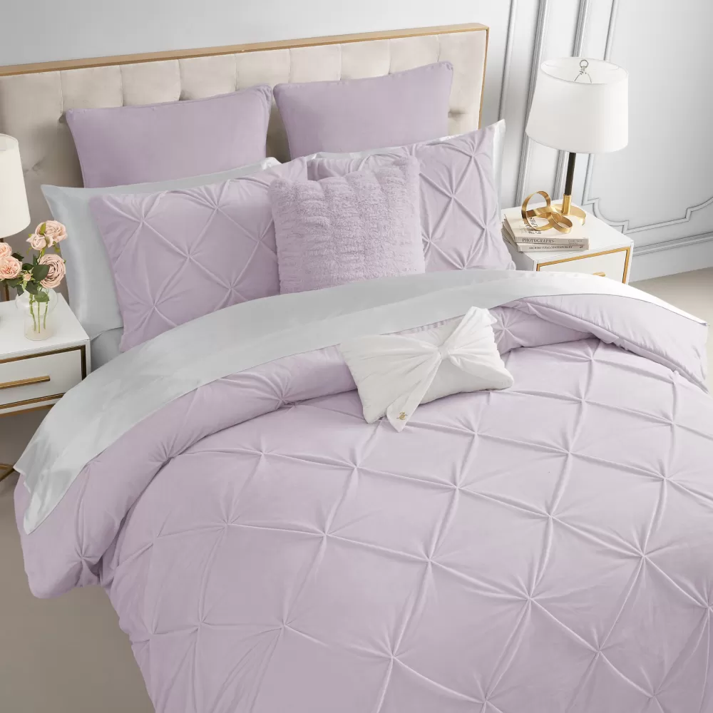 Comforter Sets-Juicy Couture Kiss Pleat Micromink Comforter Set With Decorative Pillows LavenderPurple