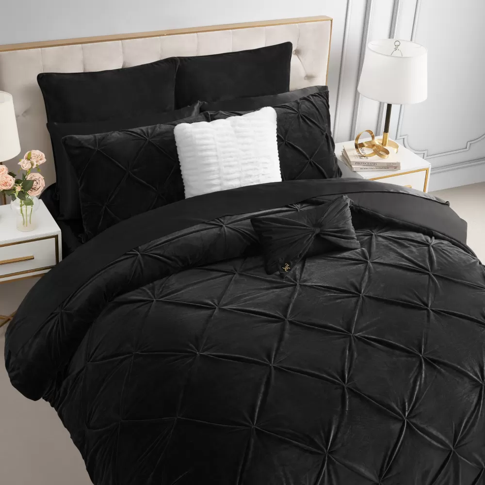 Comforter Sets-Juicy Couture Kiss Pleat Micromink Comforter Set With Decorative Pillows Black