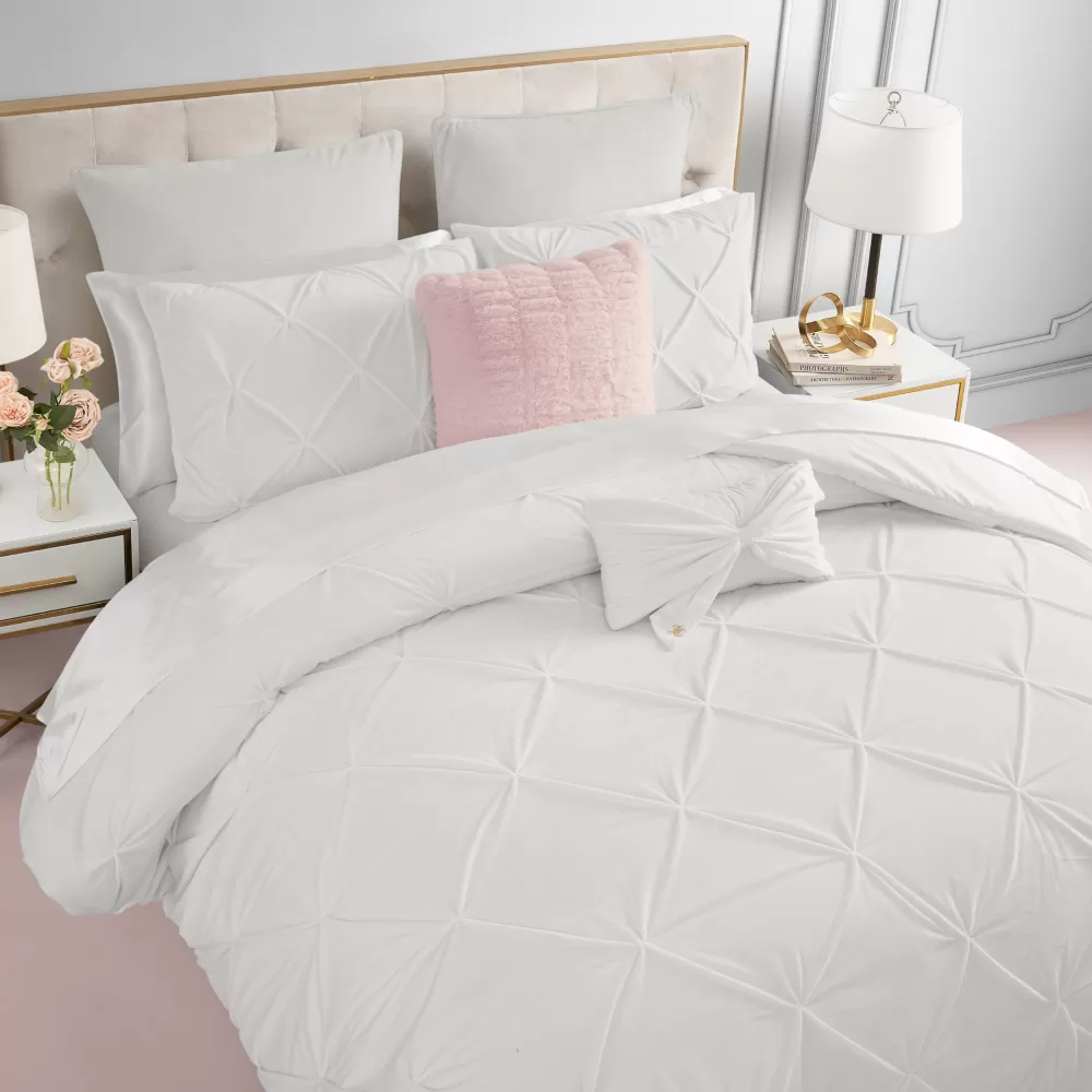 Comforter Sets-Juicy Couture Kiss Pleat Micromink Comforter Set With Decorative Pillows White