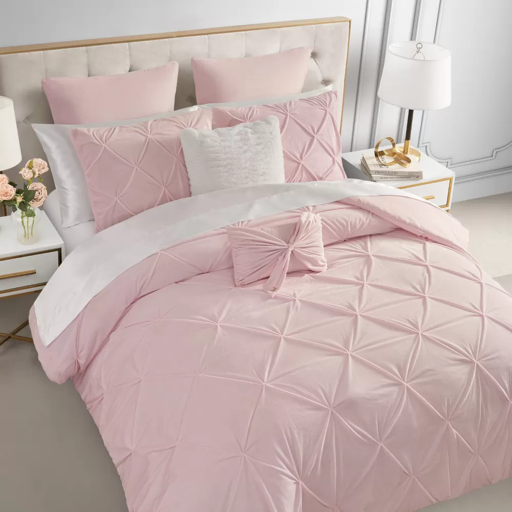 Comforter Sets-Juicy Couture Kiss Pleat Micromink Comforter Set With Decorative Pillows PalePink