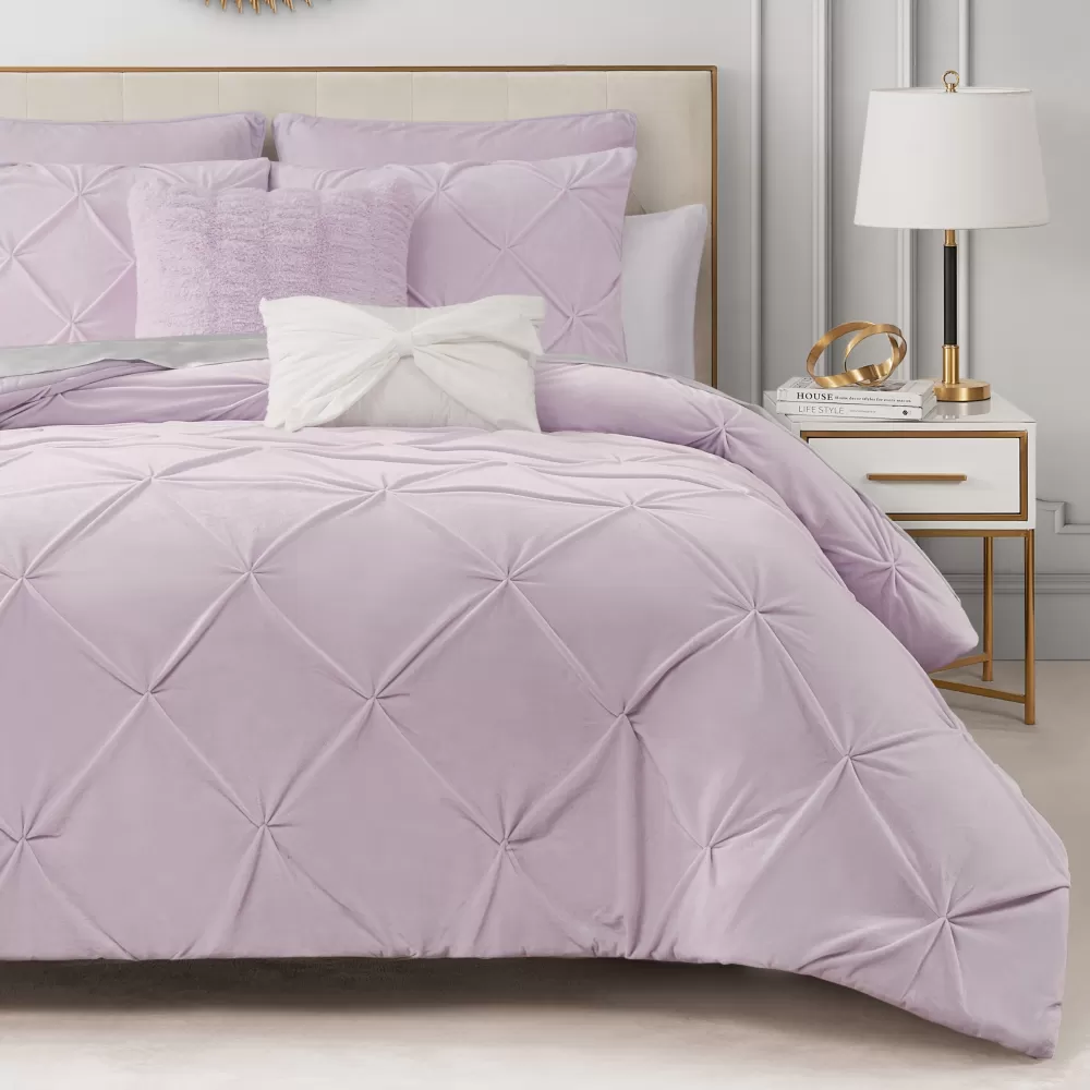 Comforter Sets-Juicy Couture Kiss Pleat Micromink Comforter Set With Decorative Pillows LavenderPurple