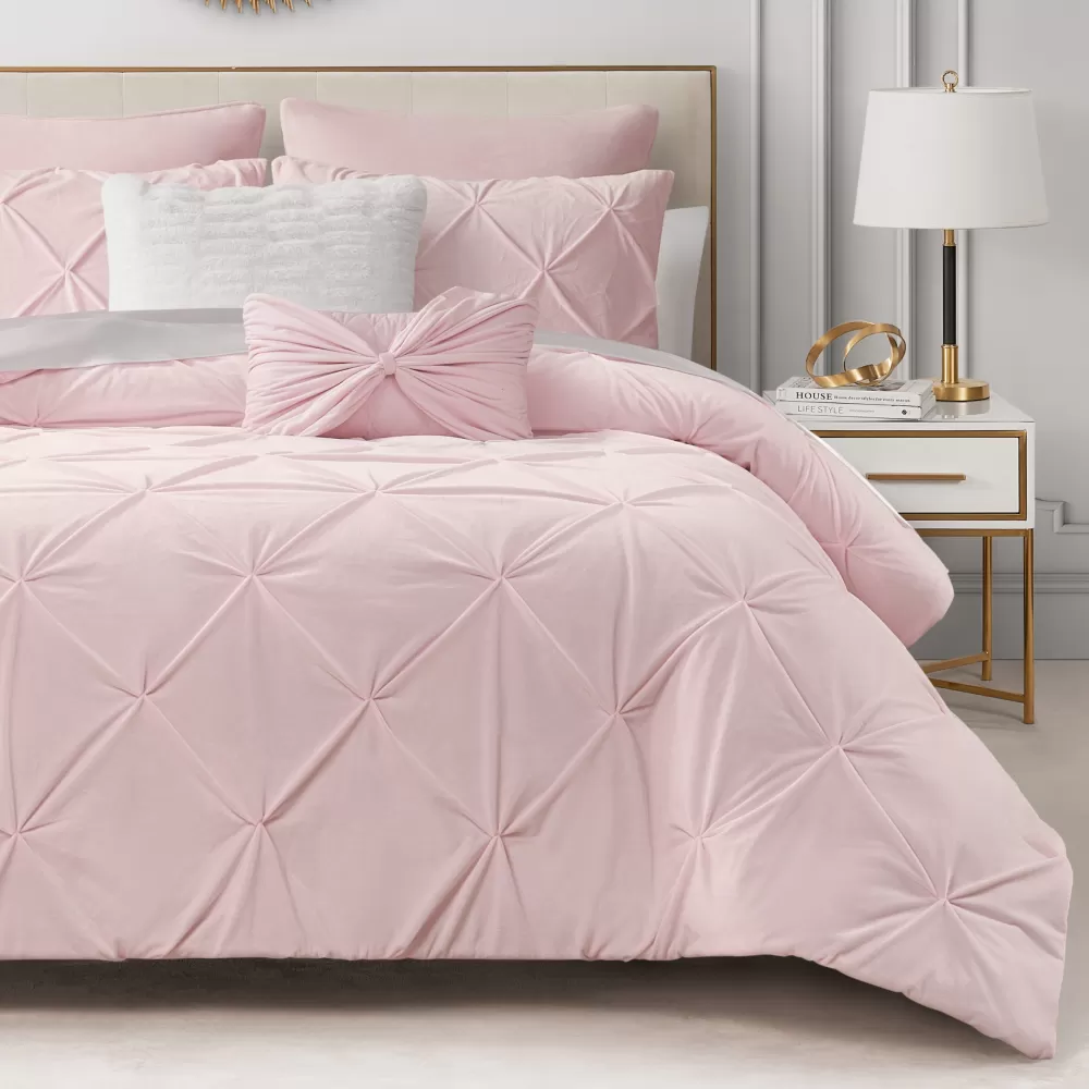 Comforter Sets-Juicy Couture Kiss Pleat Micromink Comforter Set With Decorative Pillows PalePink