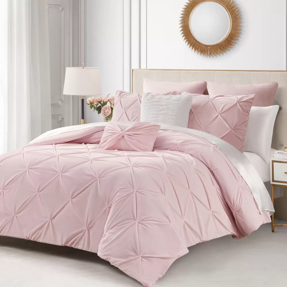 Comforter Sets-Juicy Couture Kiss Pleat Micromink Comforter Set With Decorative Pillows PalePink