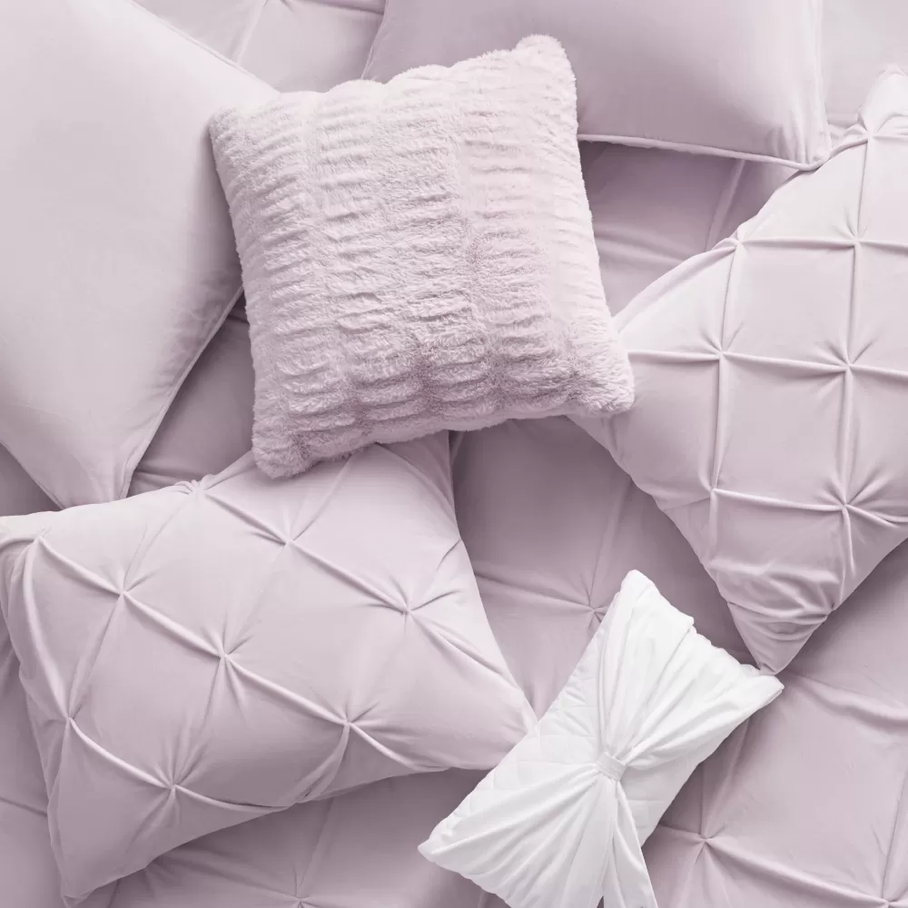 Comforter Sets-Juicy Couture Kiss Pleat Micromink Comforter Set With Decorative Pillows LavenderPurple