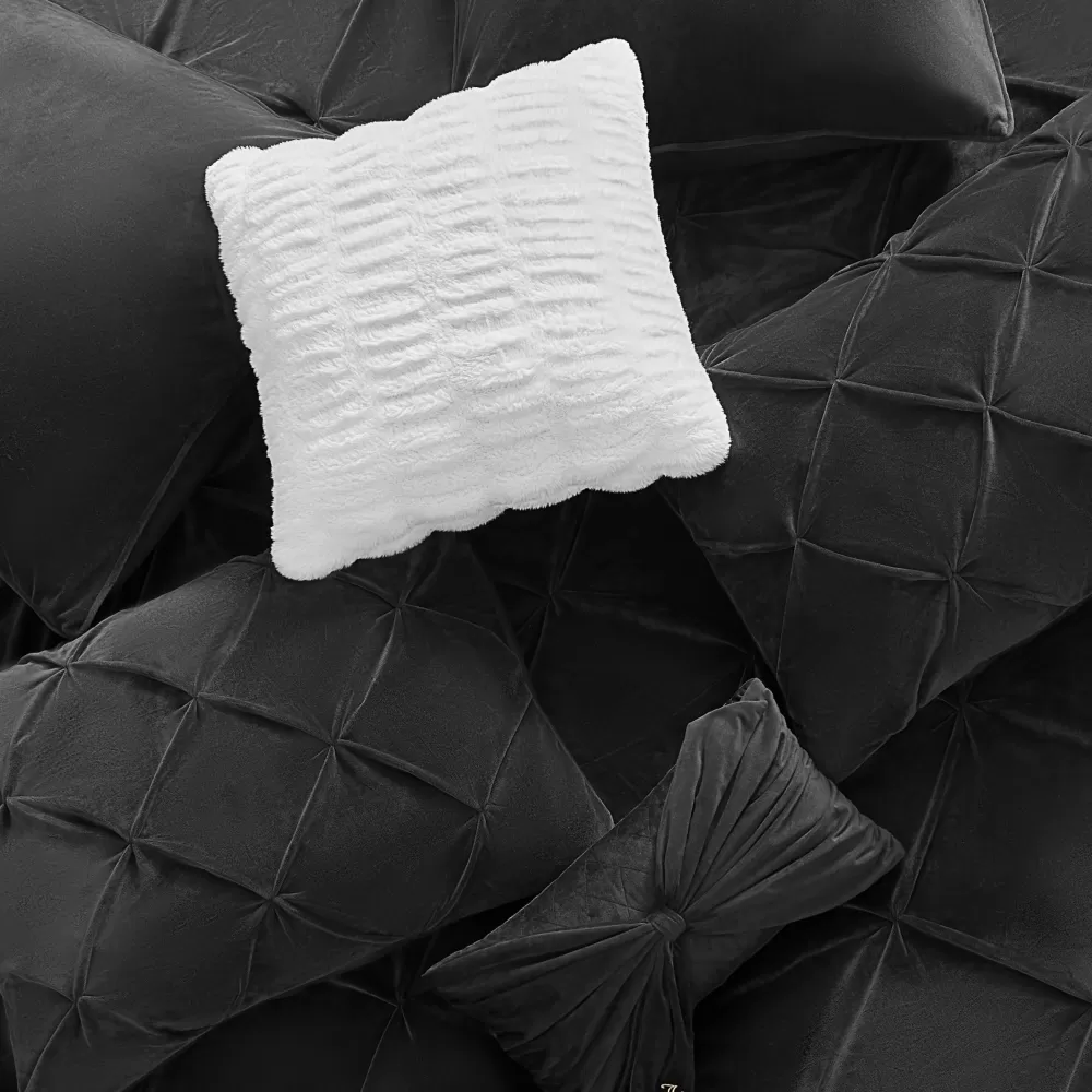 Comforter Sets-Juicy Couture Kiss Pleat Micromink Comforter Set With Decorative Pillows Black