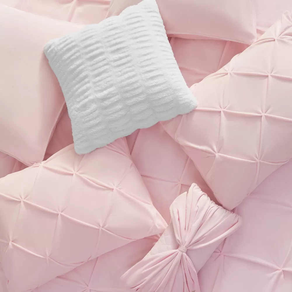 Comforter Sets-Juicy Couture Kiss Pleat Micromink Comforter Set With Decorative Pillows PalePink