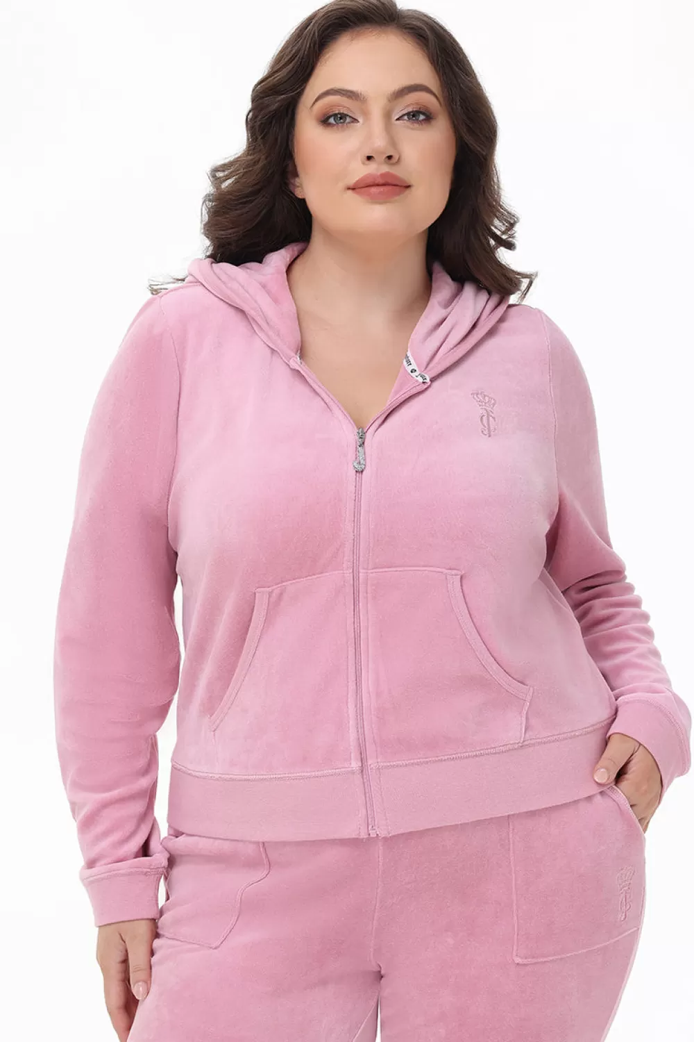 Track Tops | Track Tops-Juicy Couture Plus-Size Heritage Cotton Velour Hoodie Rose
