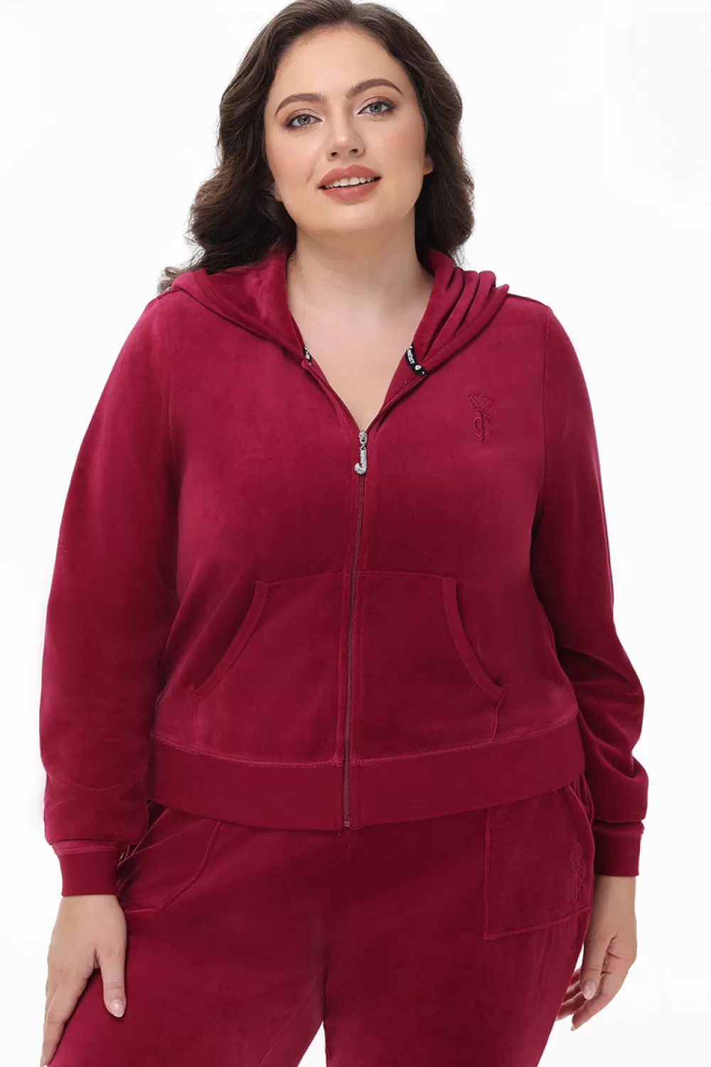 Track Tops | Track Tops-Juicy Couture Plus-Size Heritage Cotton Velour Hoodie DarkCrimson
