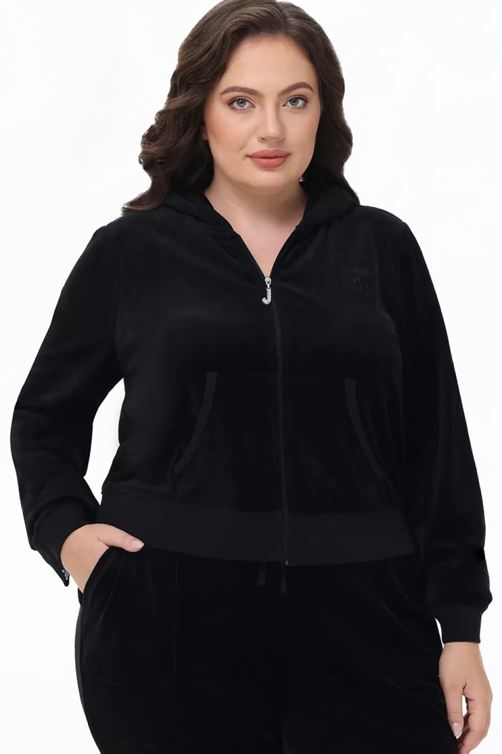 Track Tops | Track Tops-Juicy Couture Plus-Size Heritage Cotton Velour Hoodie Liquorice