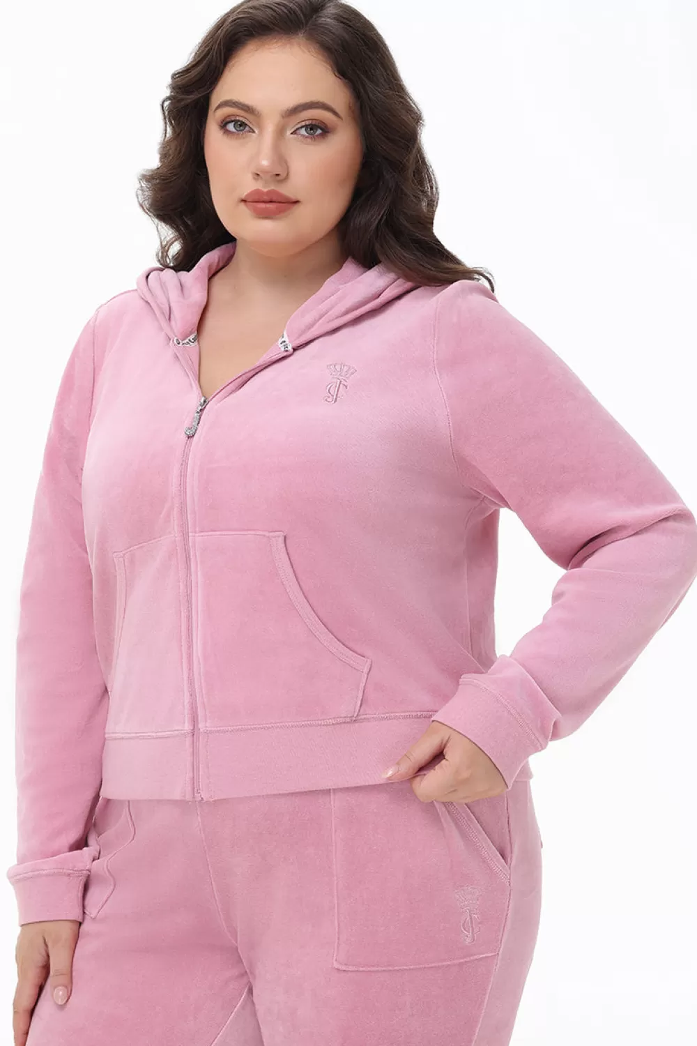 Track Tops | Track Tops-Juicy Couture Plus-Size Heritage Cotton Velour Hoodie Rose