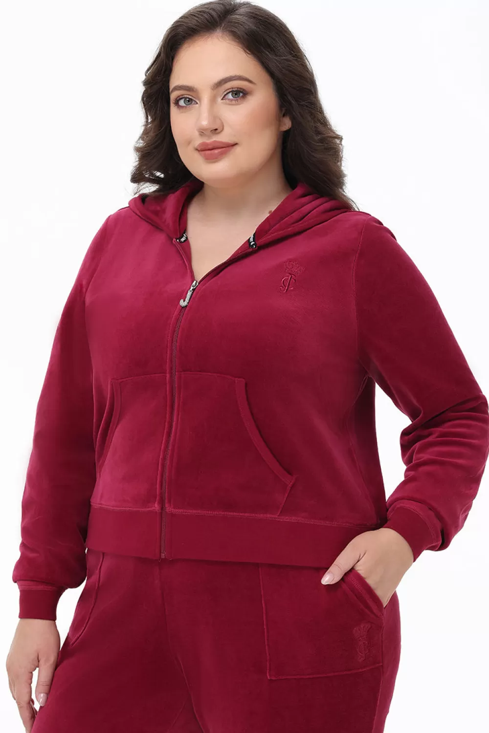 Track Tops | Track Tops-Juicy Couture Plus-Size Heritage Cotton Velour Hoodie DarkCrimson