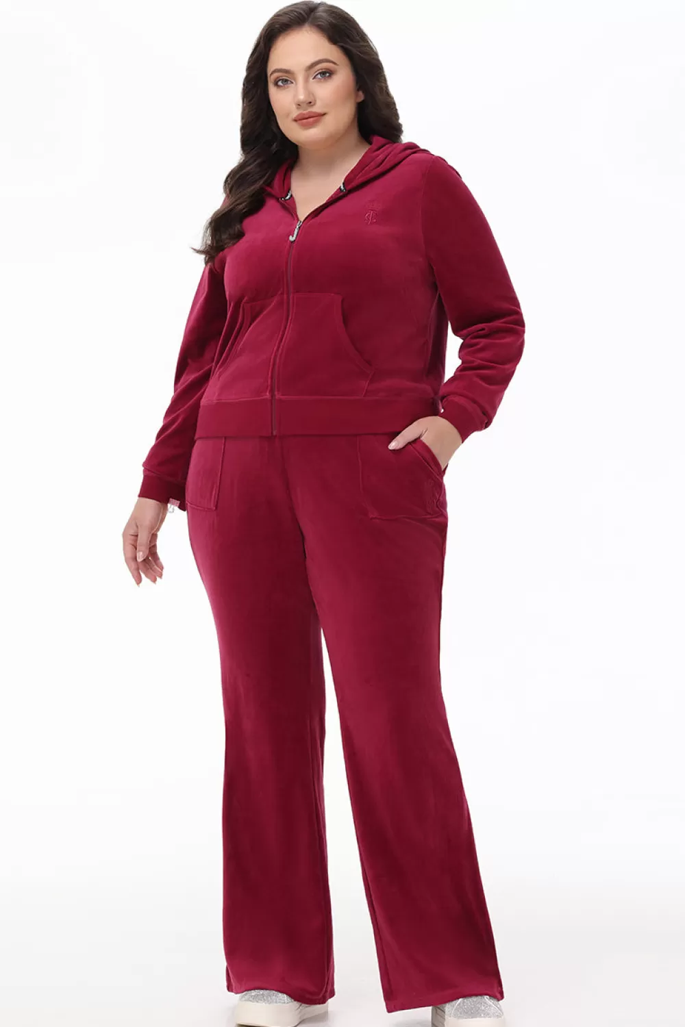 Track Tops | Track Tops-Juicy Couture Plus-Size Heritage Cotton Velour Hoodie DarkCrimson