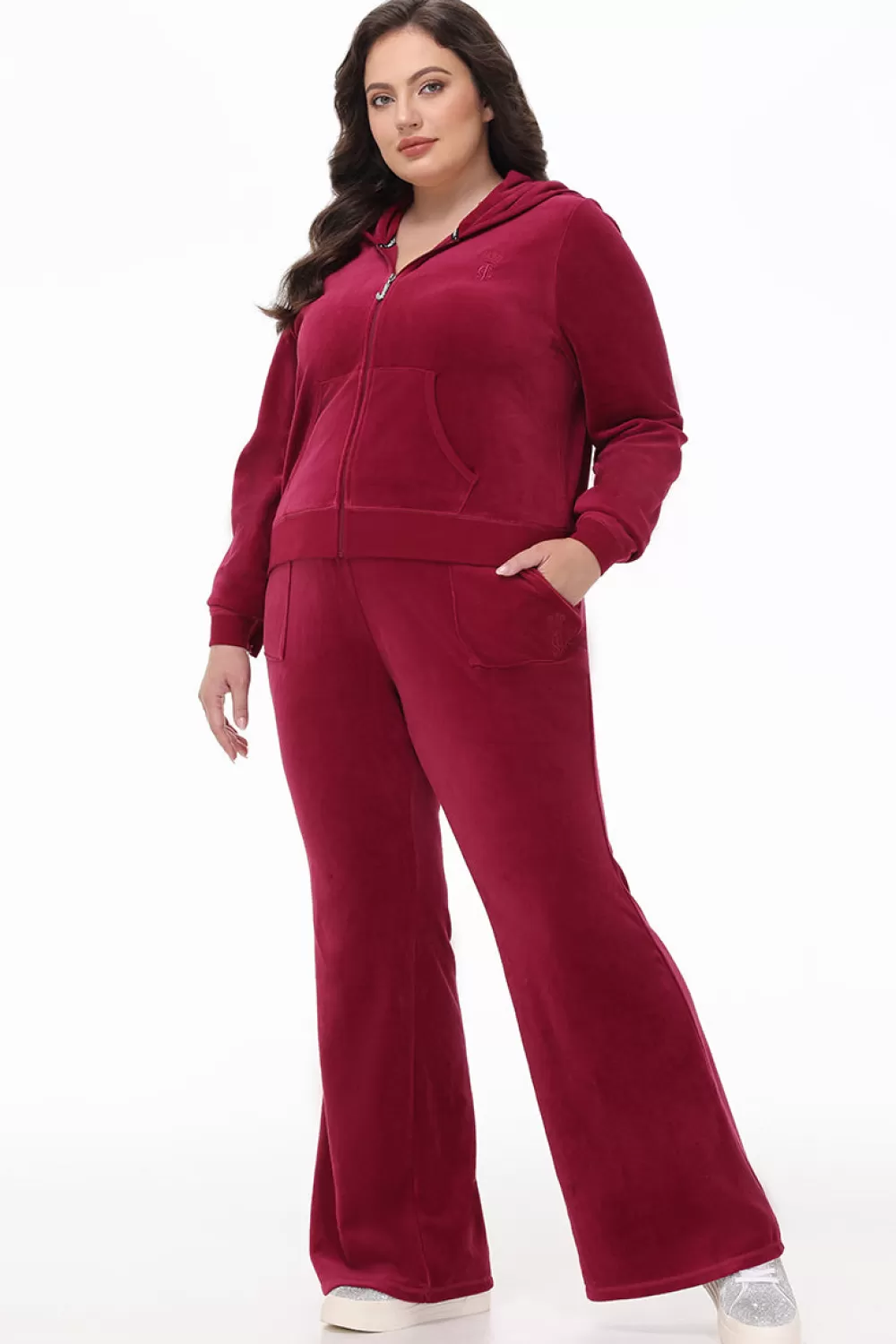 Track Bottoms | Track Pants-Juicy Couture Plus-Size Heritage Cotton Velour Track Pants DarkCrimson