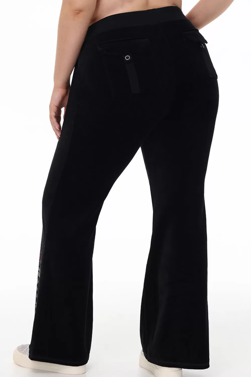 Track Bottoms | Bling Sets-Juicy Couture Plus-Size Juicy Roses Bling Snap Pocket Cotton Velour Pants Liquorice