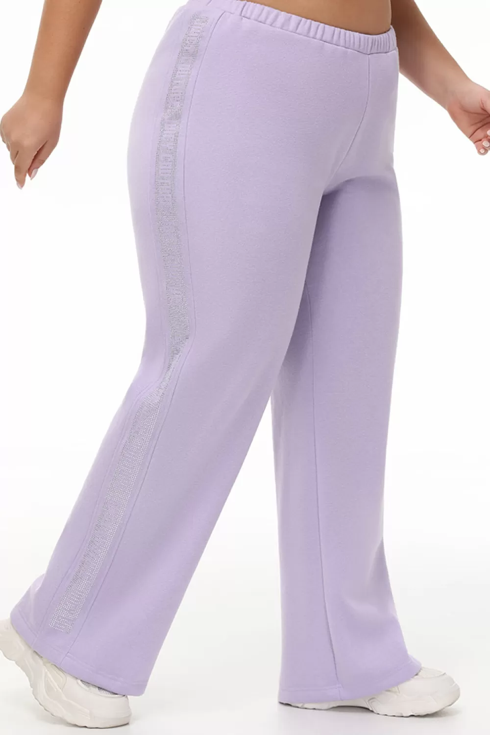 Plus-Size-Juicy Couture Plus-Size Wide Leg Fleece Pant With Side Bling OrchidPetal