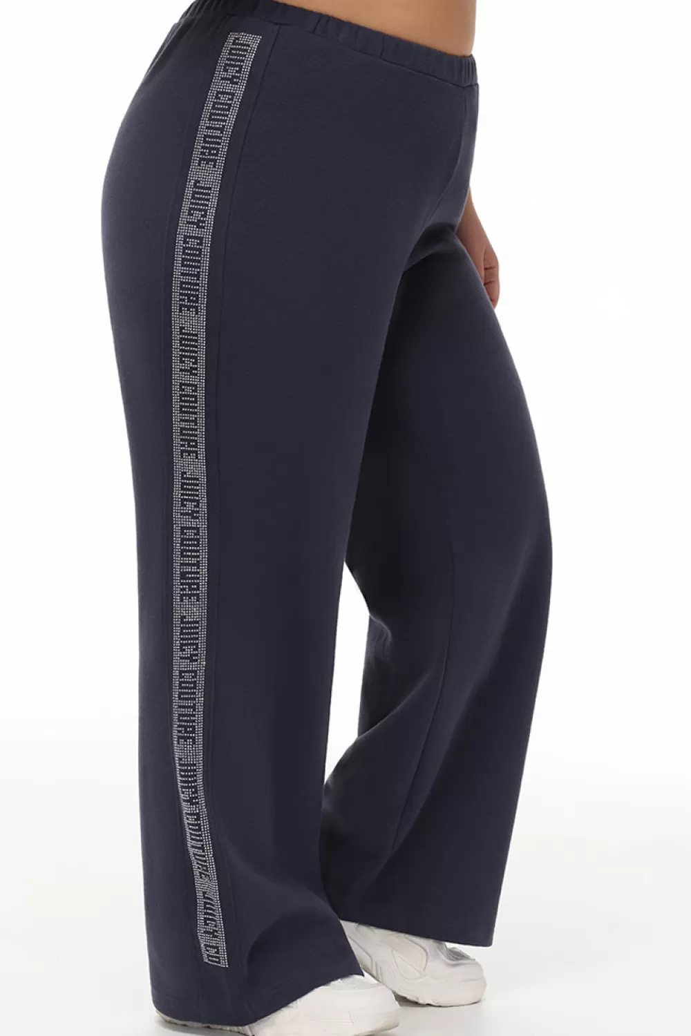 Plus-Size-Juicy Couture Plus-Size Wide Leg Fleece Pant With Side Bling Titanium