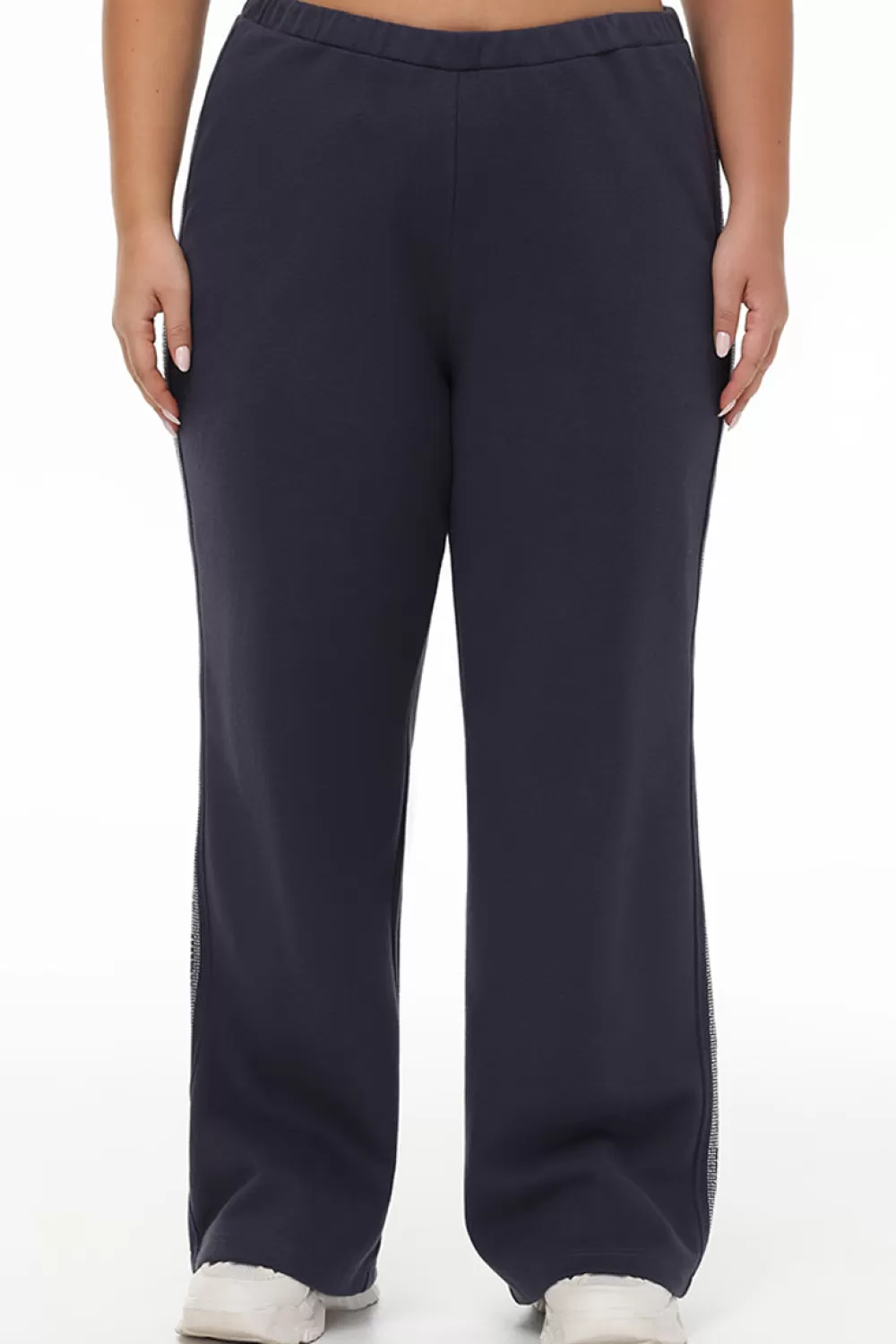 Plus-Size-Juicy Couture Plus-Size Wide Leg Fleece Pant With Side Bling Titanium