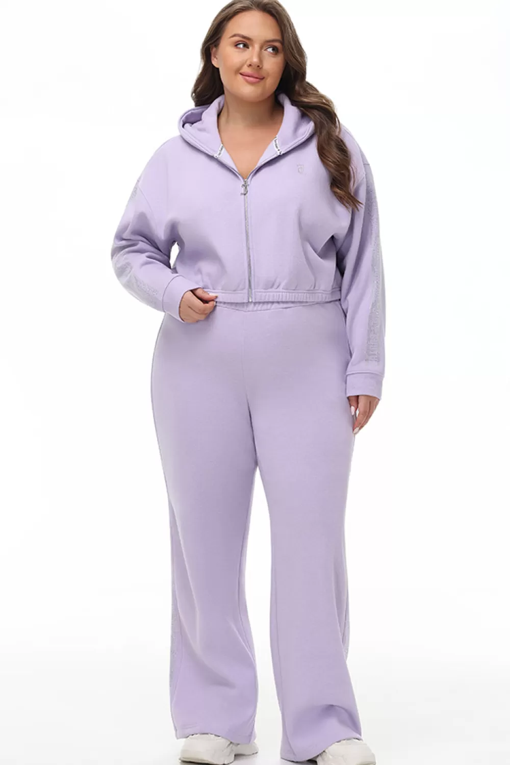Plus-Size-Juicy Couture Plus-Size Wide Leg Fleece Pant With Side Bling OrchidPetal