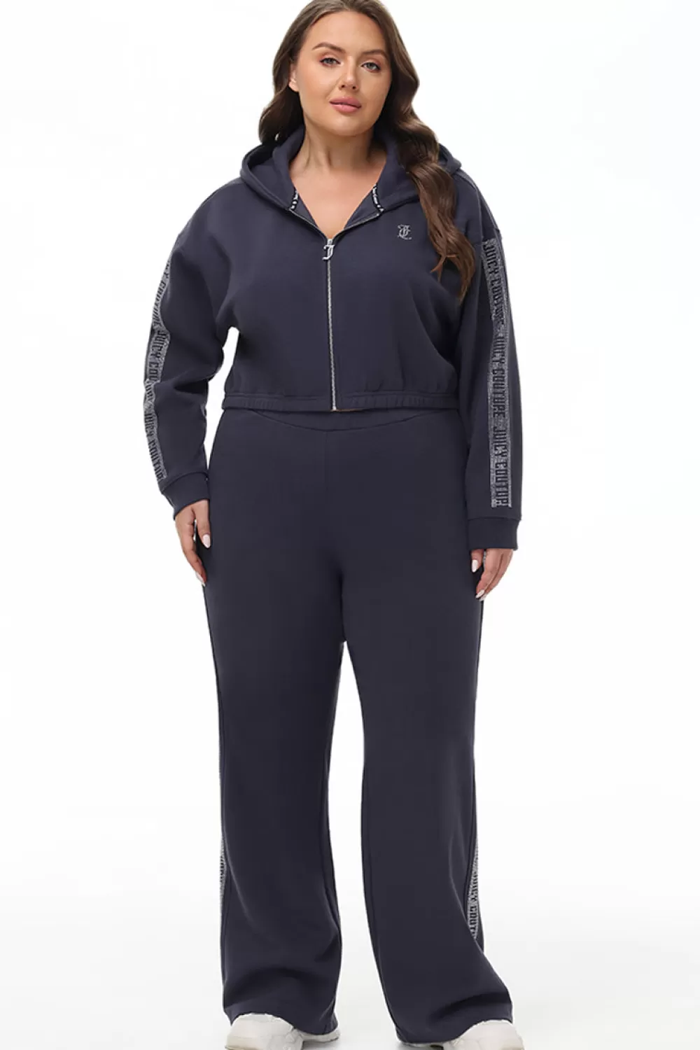Plus-Size-Juicy Couture Plus-Size Wide Leg Fleece Pant With Side Bling Titanium