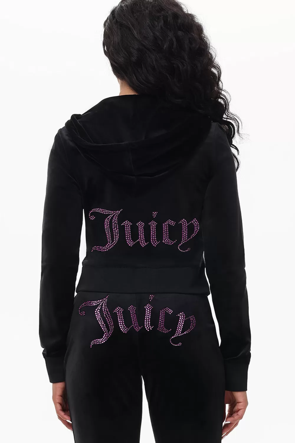 Hoodies & Jackets-Juicy Couture Technicolor Big Bling Velour Hoodie Liquorice/BlueBling