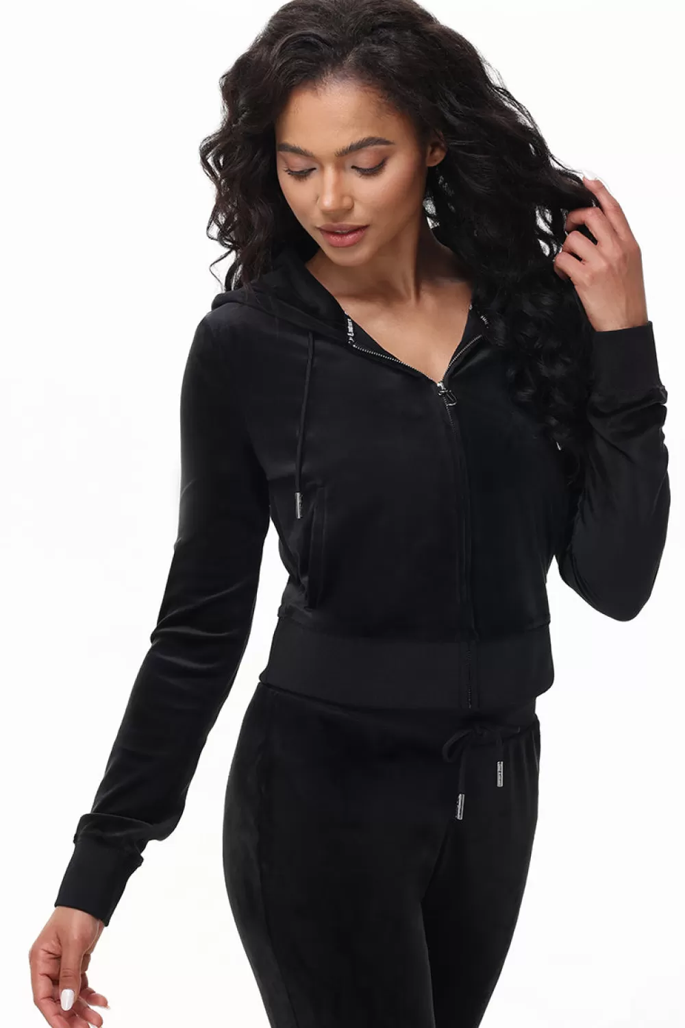 Hoodies & Jackets-Juicy Couture Technicolor Big Bling Velour Hoodie Liquorice/BlueBling