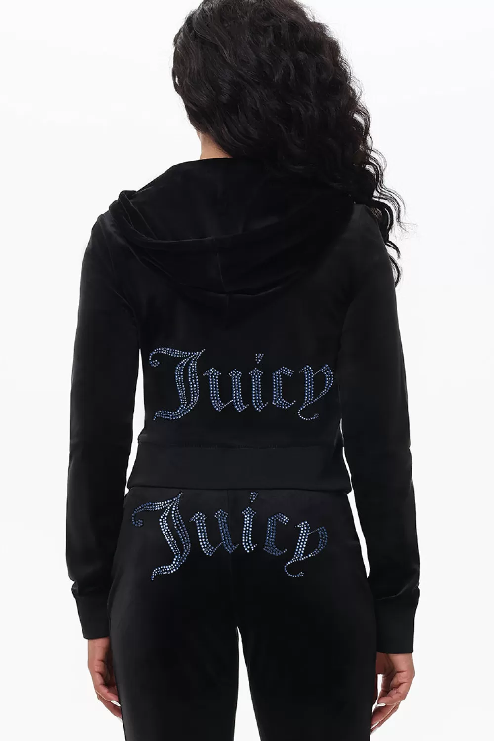 Hoodies & Jackets-Juicy Couture Technicolor Big Bling Velour Hoodie Liquorice/BlueBling